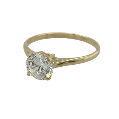 This pre-owned 9ct yellow gold cubic zirconia solitaire ring is a timeless design, featuring a sparkling centre stone in a classic setting.

Design: Featuring a round cubic zirconia solitaire, this elegant ring offers a simple and versatile look that is perfect for everyday wear or special occasions. The 7mm centre stone provides an eye-catching finish while the polished yellow gold band keeps the design classic.
Material: Made from 9-carat yellow gold.