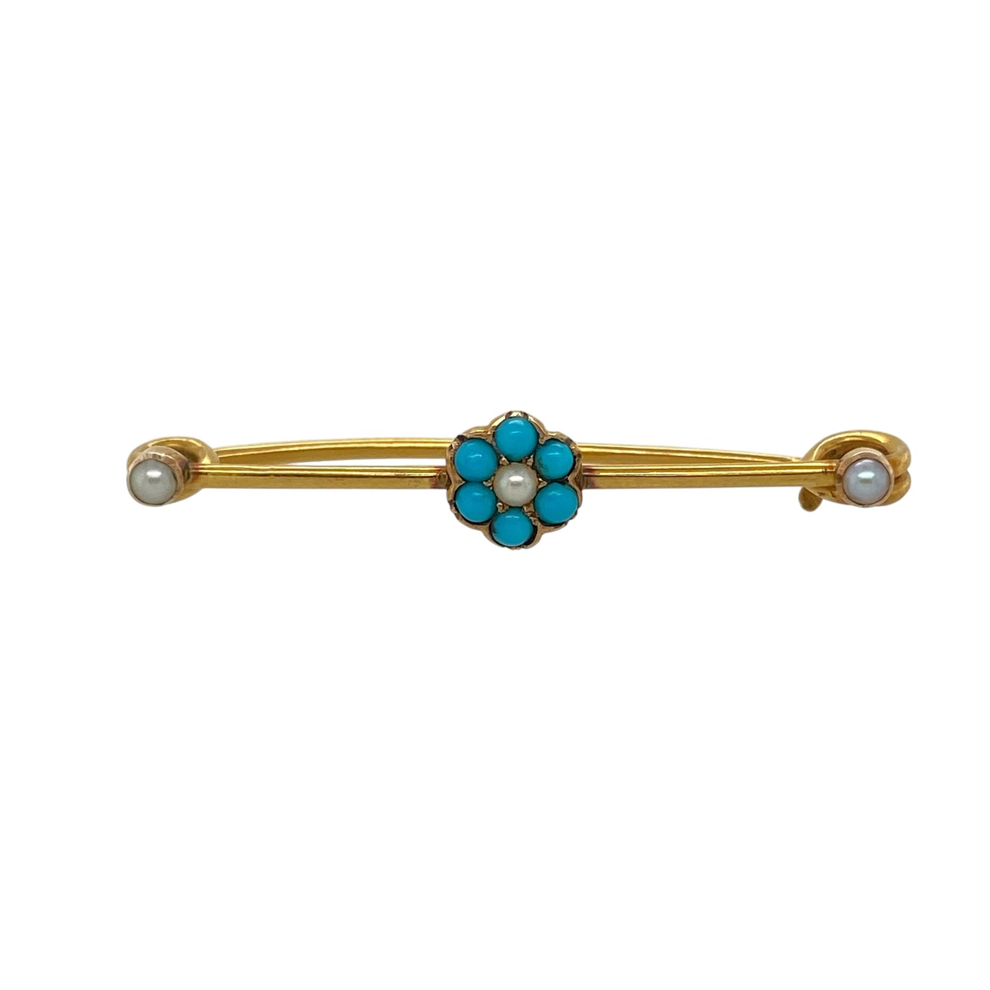 9ct Gold Turquoise & Pearl Flower Brooch