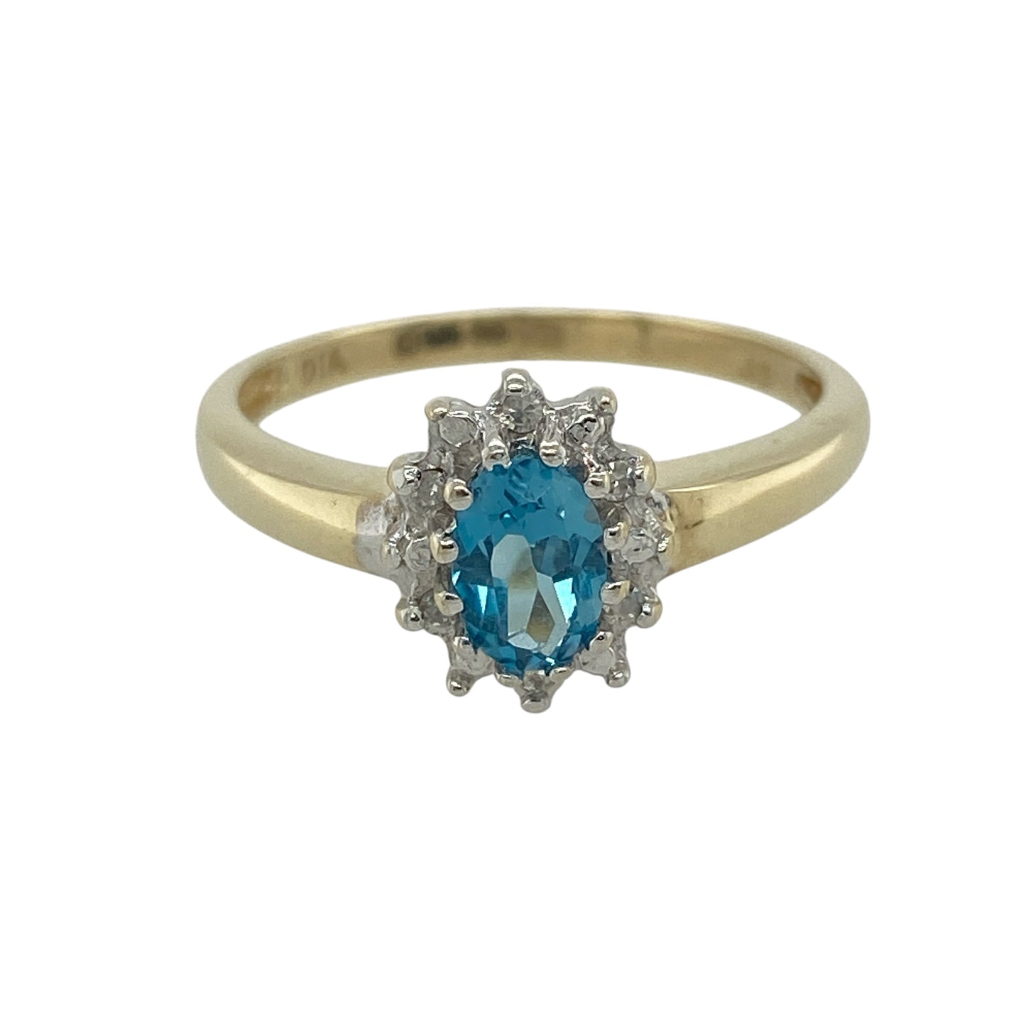 9ct Gold Diamond & Blue Topaz Cluster Ring