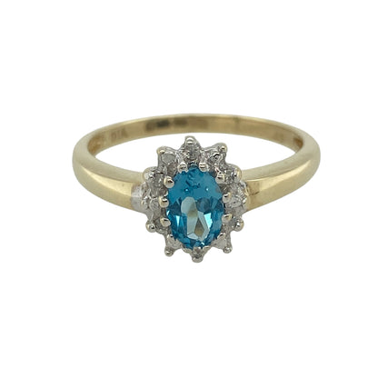 9ct Gold Diamond & Blue Topaz Cluster Ring