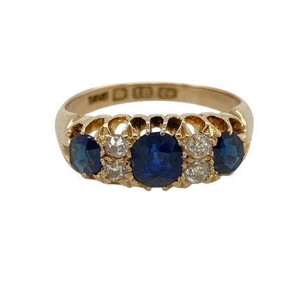 18ct Gold Diamond & Sapphire Vintage Style Ring