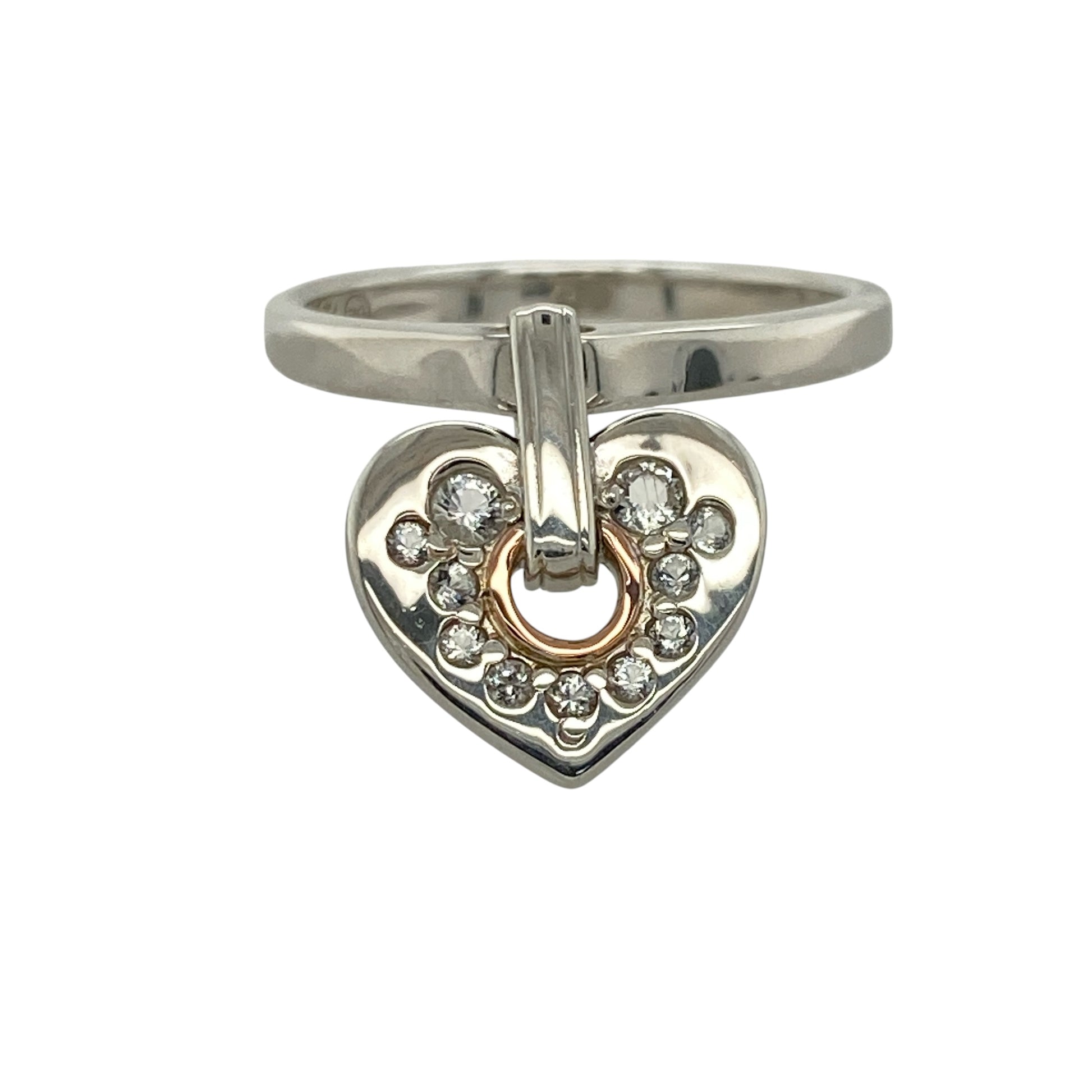925 Silver & White Topaz Clogau Heart Charm Ring