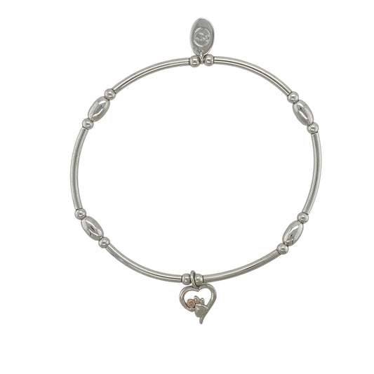 925 Silver 7" Clogau Stretchy Affinity Pawprint Heart Bracelet