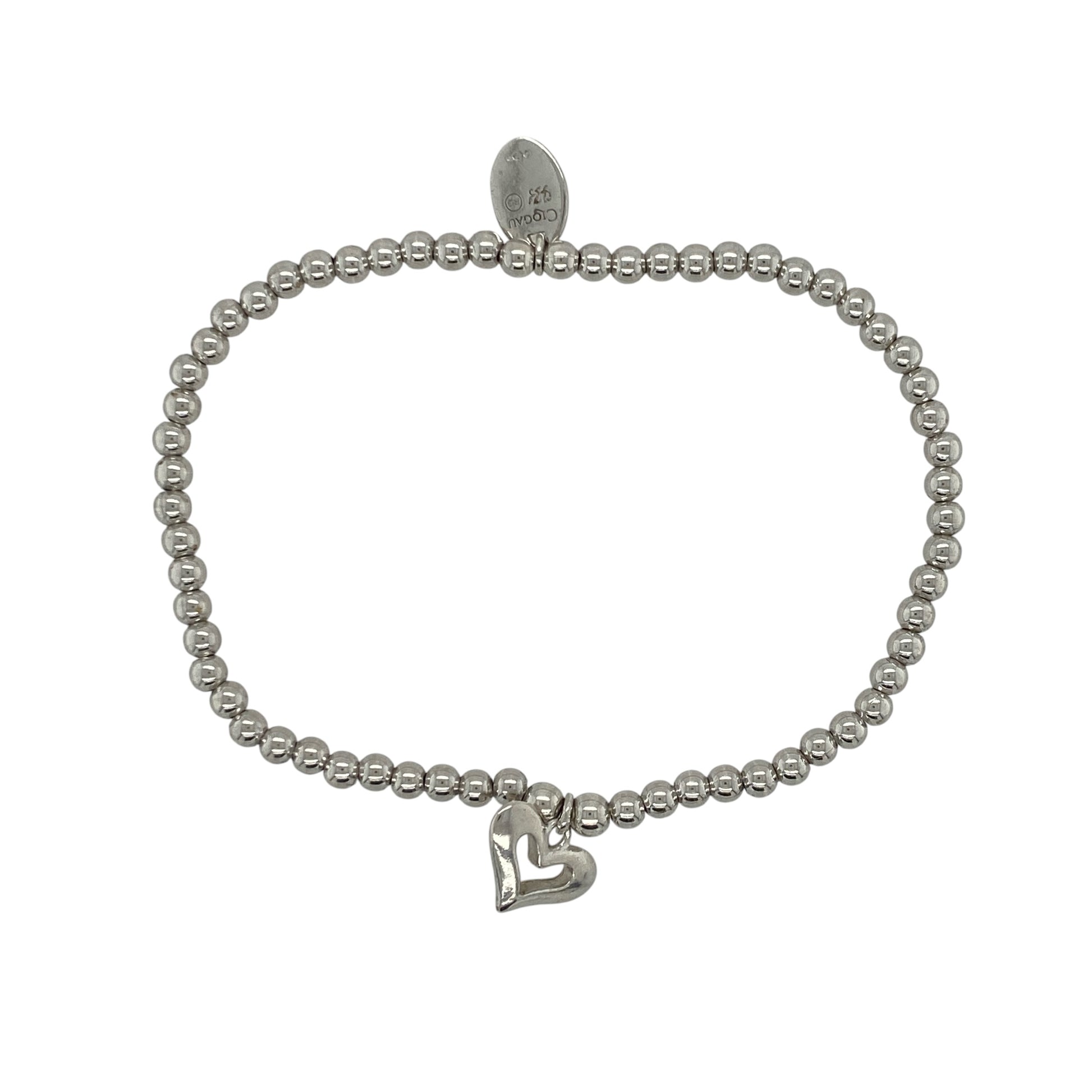 This pre-owned Clogau heart bracelet is a beautiful sterling silver and 9ct rose gold design, combining a delicate beaded style with a romantic heart detail.

Design: Featuring a charming heart detail with signature 9ct rose gold accents, this Clogau bracelet is finished with polished sterling silver beads in a comfortable stretchy design. The combination of silver and warm rose gold creates a timeless two-tone look that is perfect for everyday wear or as a meaningful gift.
