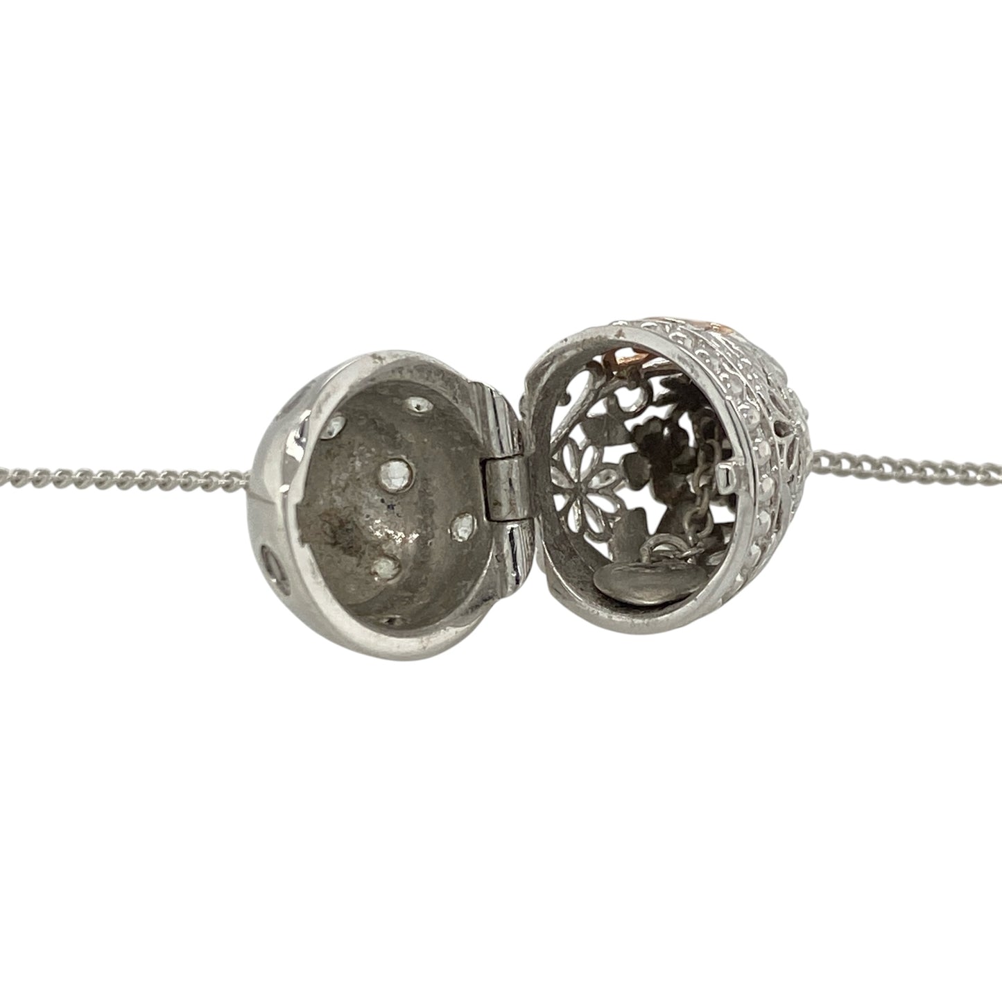 925 Silver & White Topaz Patterned Hinged Egg 18" - 22" Necklace