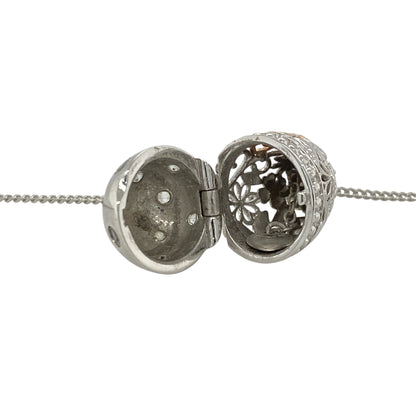 925 Silver & White Topaz Patterned Hinged Egg 18" - 22" Necklace