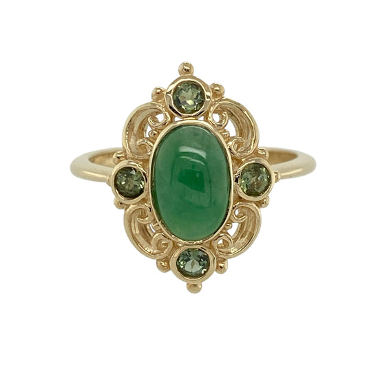9ct Gold Jade & Green Stone Ring