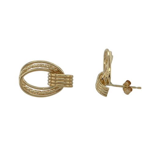 9ct Gold Patterned Oval Stud Earrings