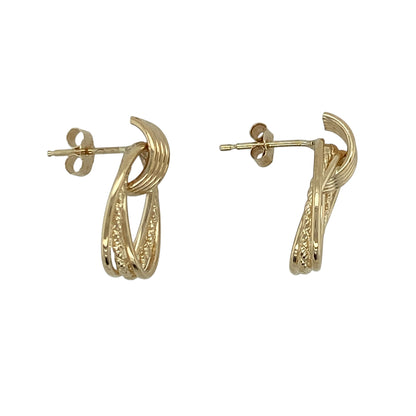 9ct Gold Patterned Oval Stud Earrings