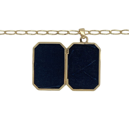 9ct Gold Flower Patterned Rectangle Locket 20" Necklace