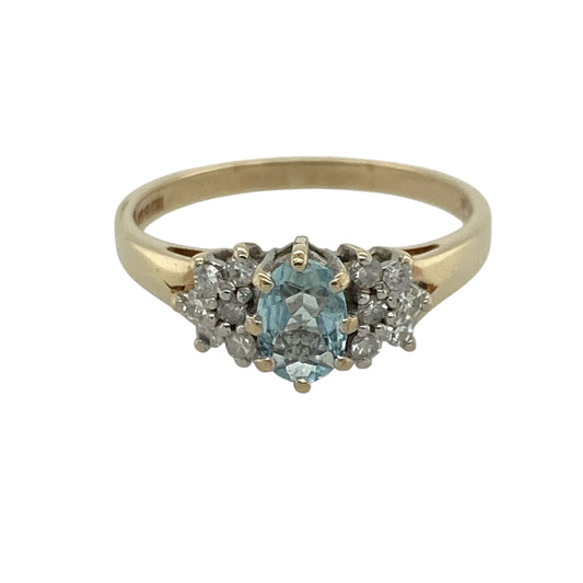 9ct Gold Diamond & Blue Topaz Set Ring