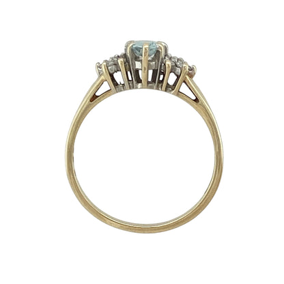 9ct Gold Diamond & Blue Topaz Set Ring