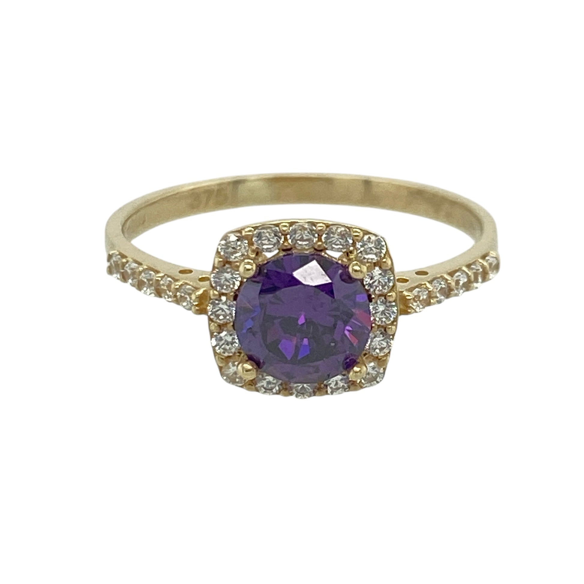 9ct Gold Amethyst & Cubic Zirconia Halo Ring
