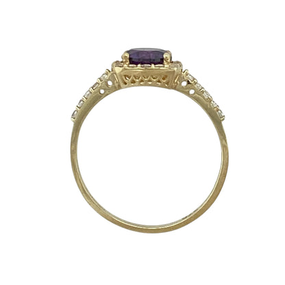 9ct Gold Amethyst & Cubic Zirconia Halo Ring