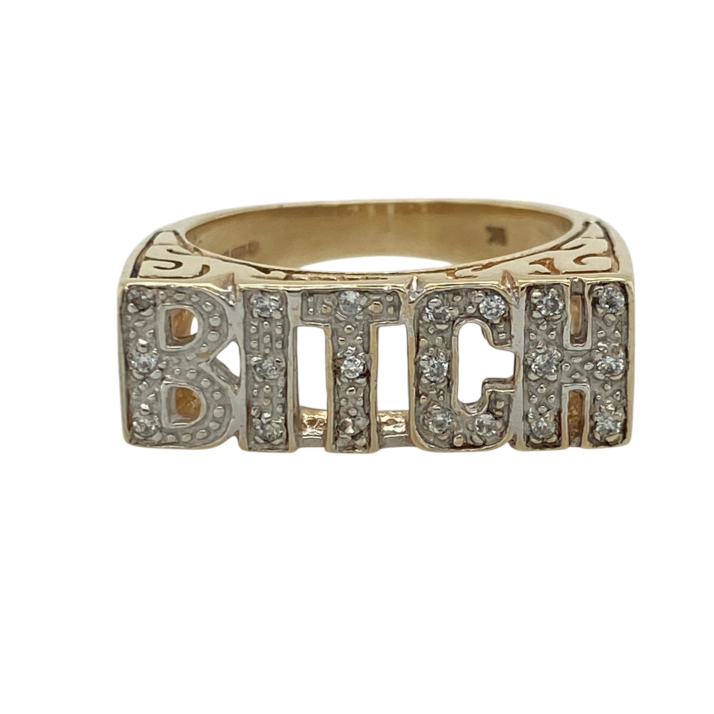 9ct Gold & Cubic Zirconia 'Bitch' Ring