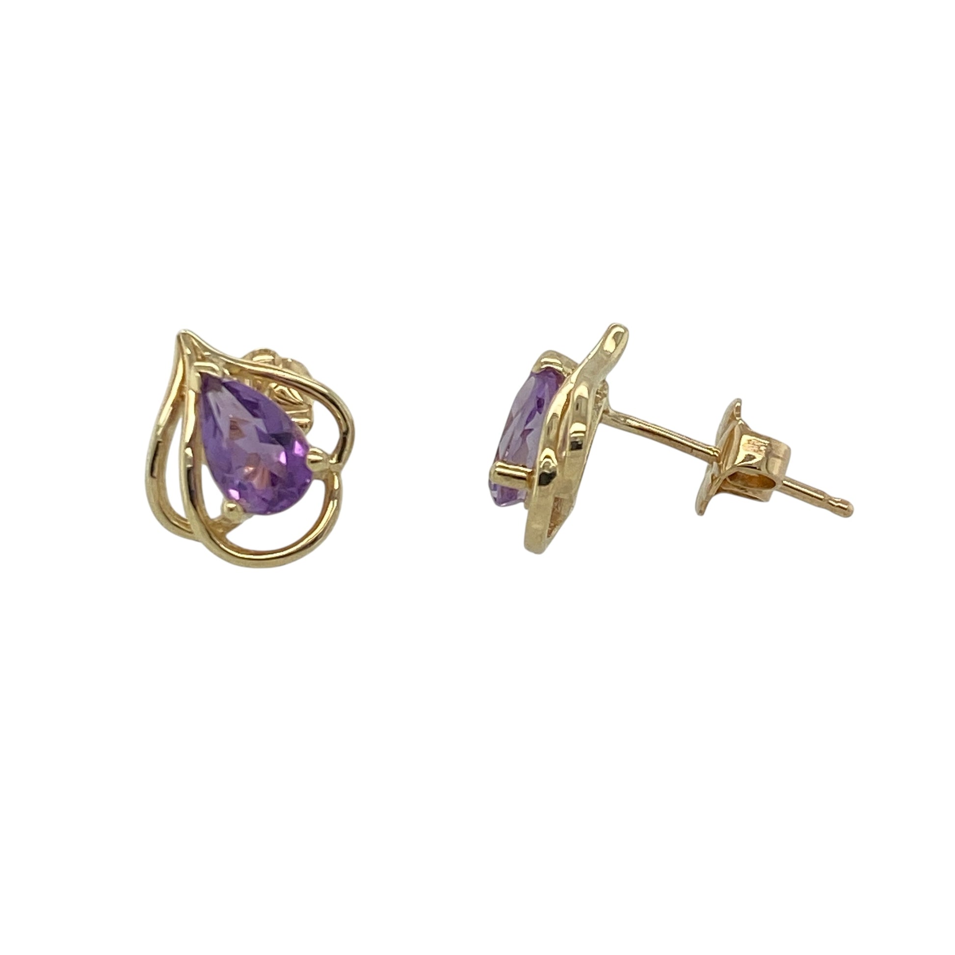 9ct Gold & Amethyst Teardrop Stud Earrings