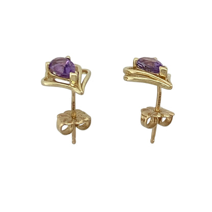 9ct Gold & Amethyst Teardrop Stud Earrings