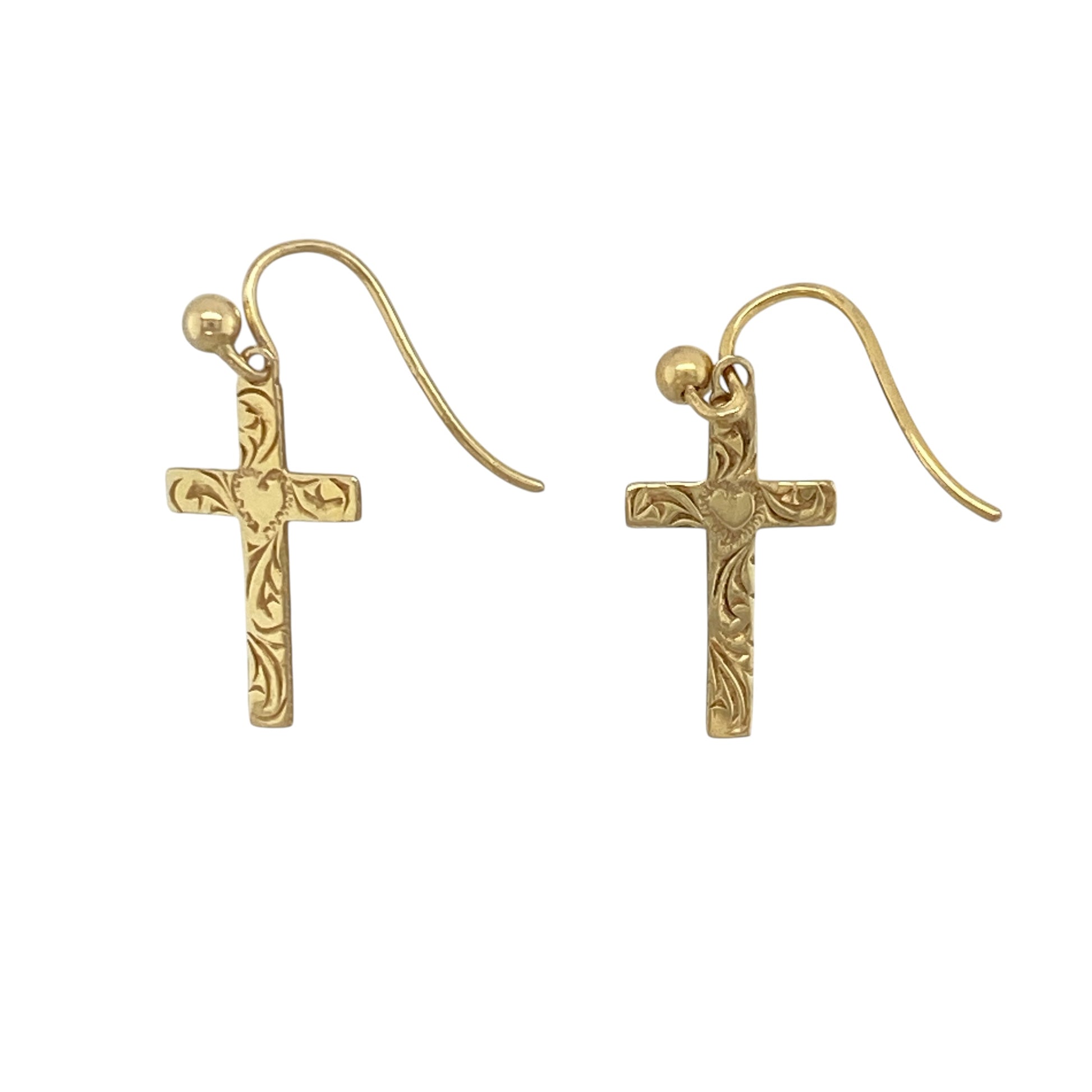 9ct Gold Patterned Cross Drop Earrings