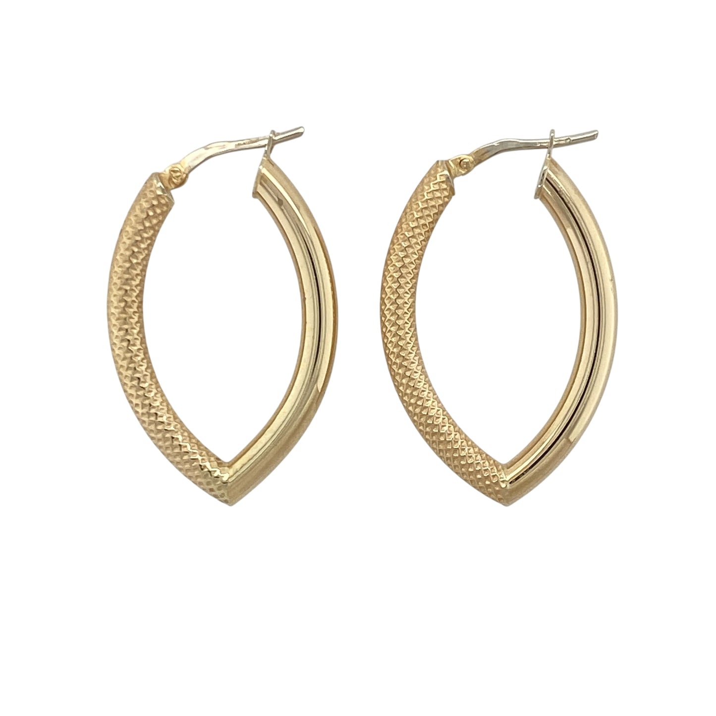 9ct Gold Textured Marquise Creole Earrings