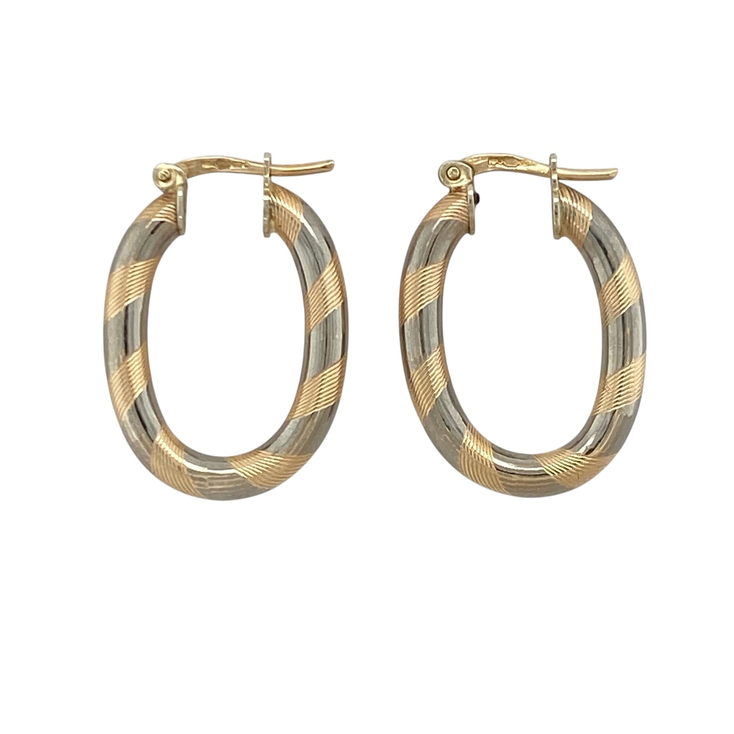 9ct Gold Striped Oval Creole Earrings
