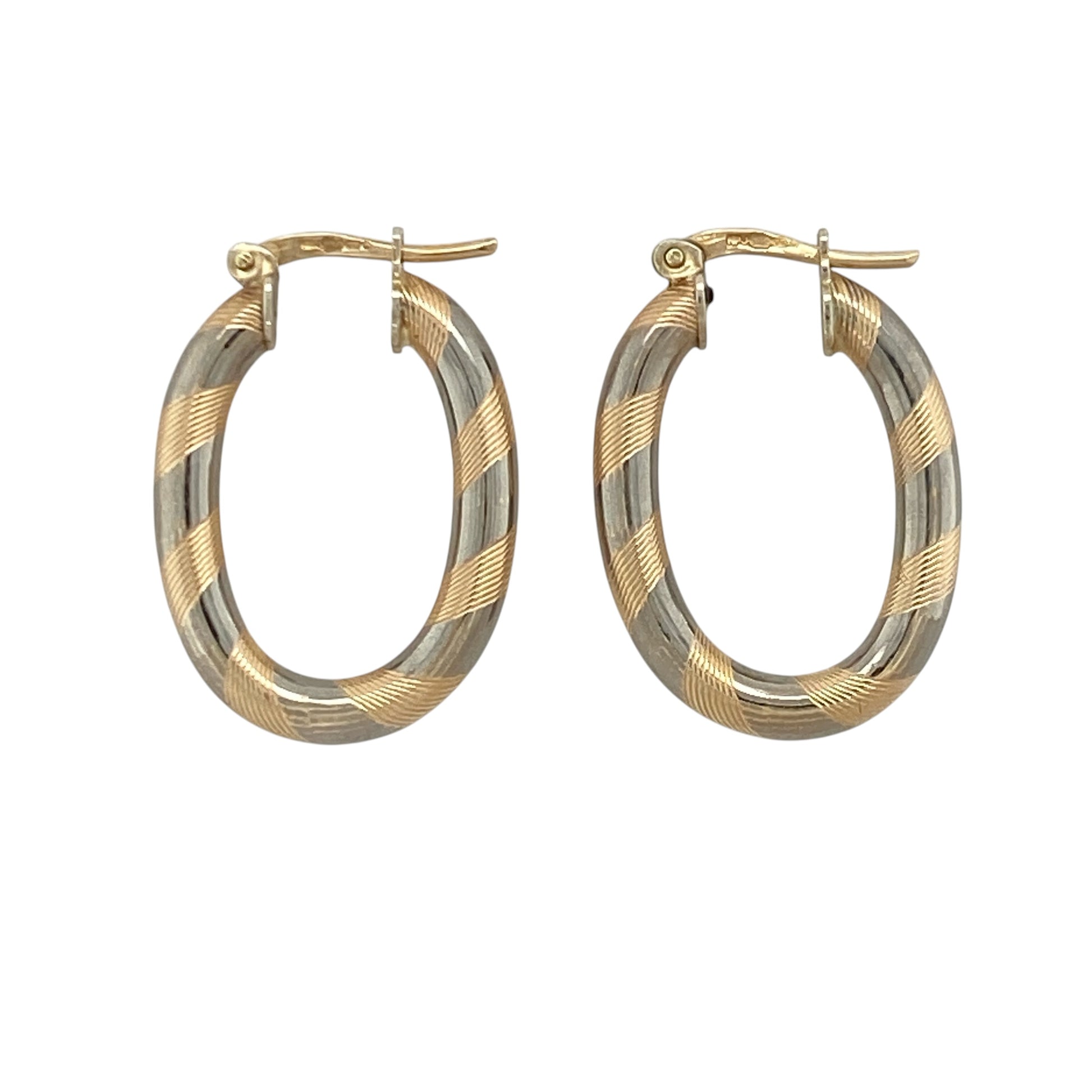 9ct Gold Striped Oval Creole Earrings