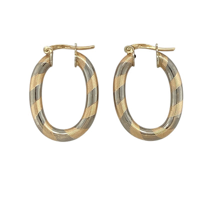 9ct Gold Striped Oval Creole Earrings