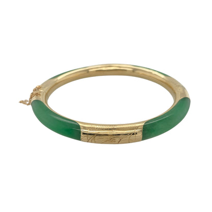 14ct Gold & Jade Patterned Bangle