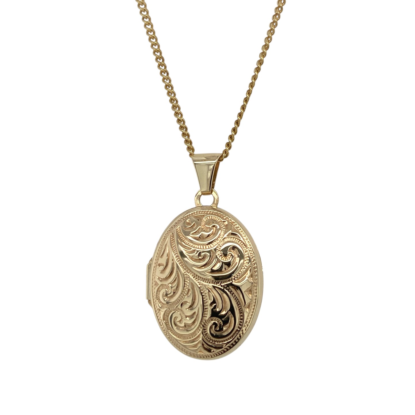 9ct Gold Patterned Oval Locket 18" Necklace
