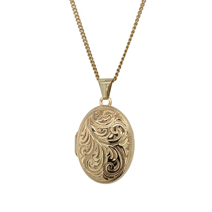 9ct Gold Patterned Oval Locket 18" Necklace