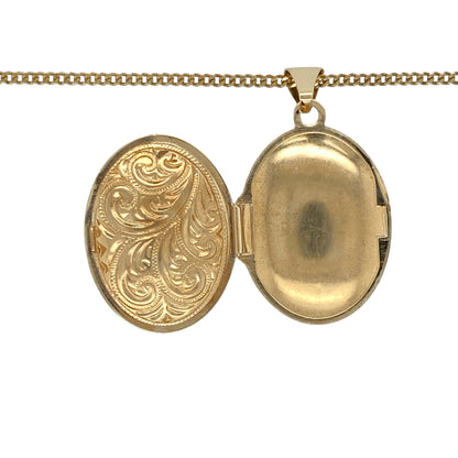 9ct Gold Patterned Oval Locket 18" Necklace