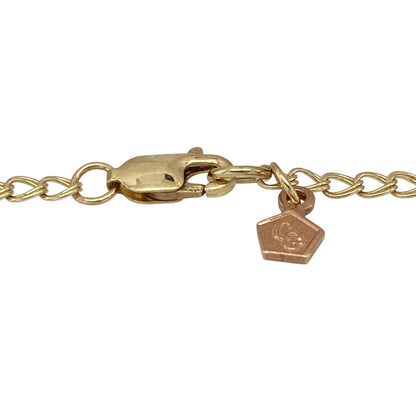 This pre-owned Clogau Tree of Life bracelet is a beautiful 9ct yellow and rose gold design, featuring the iconic Tree of Life motif with a classic two-tone finish.

Design: Featuring a central Tree of Life plate measuring approximately 5.5cm long, this Clogau bracelet combines yellow gold with signature rose gold detailing. Double curb links extend from either side of the centre plate, creating a distinctive and wearable design.
Material: Made from 9-carat yellow and rose gold.