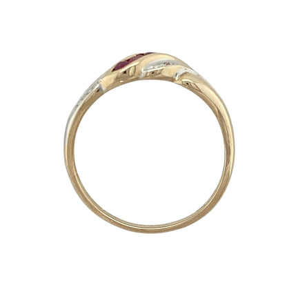 9ct Gold Diamond & Ruby Twist Band Ring