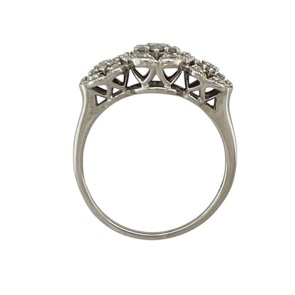 9ct White Gold & Diamond Trilogy Flower Cluster Ring