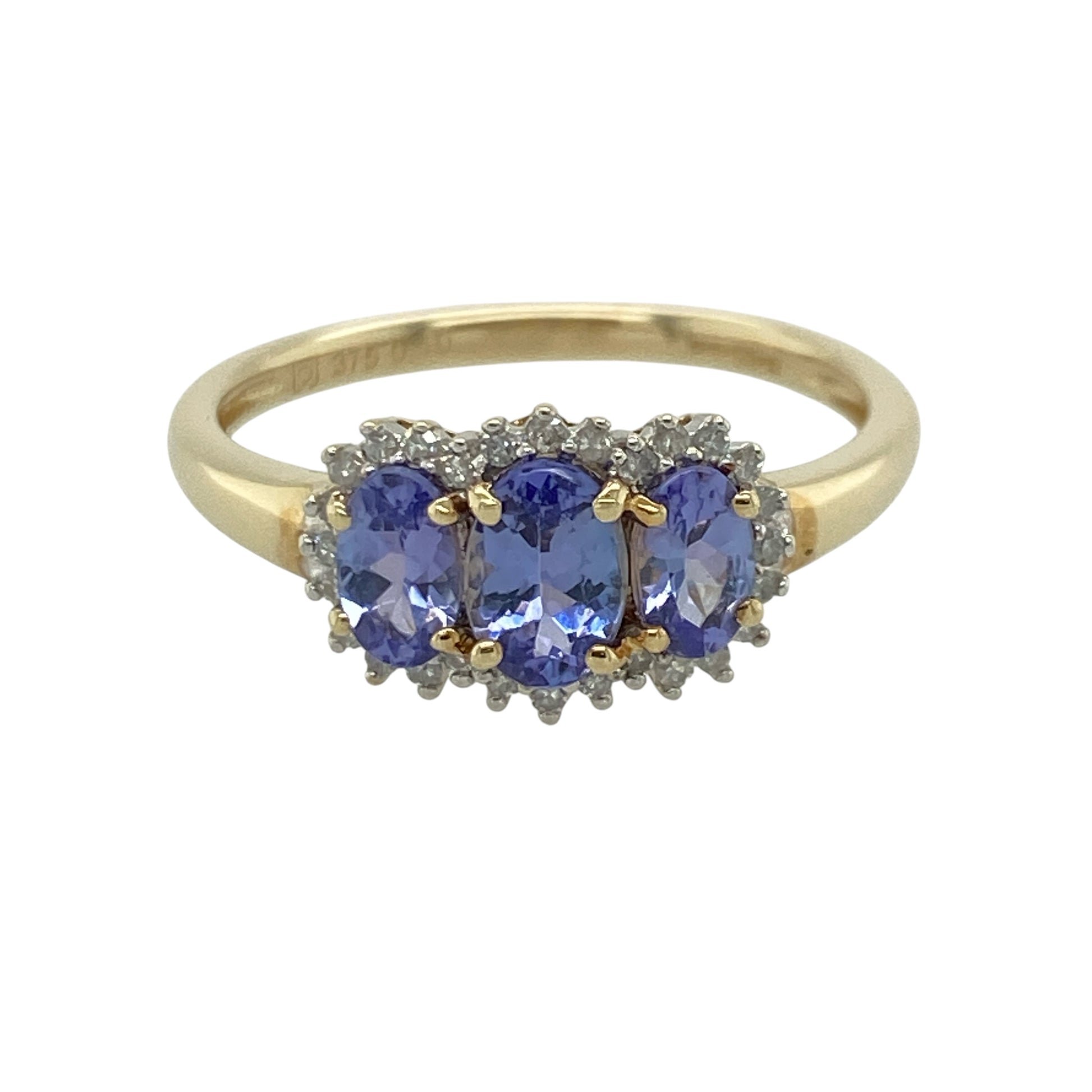 9ct Gold Diamond & Tanzanite Trilogy Cluster Ring