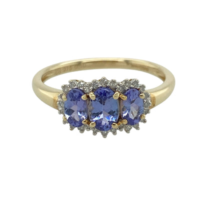 9ct Gold Diamond & Tanzanite Trilogy Cluster Ring