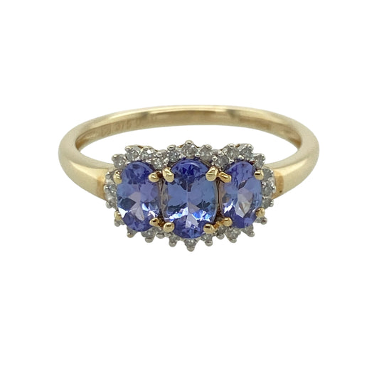 9ct Gold Diamond & Tanzanite Trilogy Cluster Ring