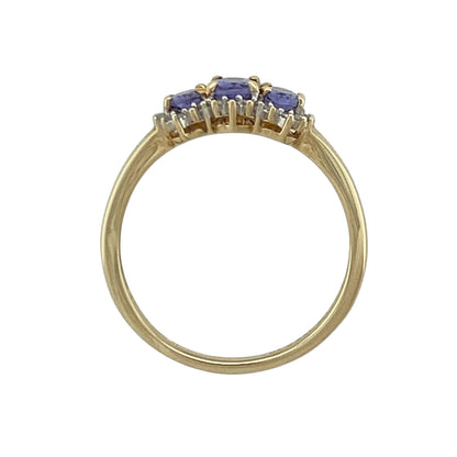 9ct Gold Diamond & Tanzanite Trilogy Cluster Ring