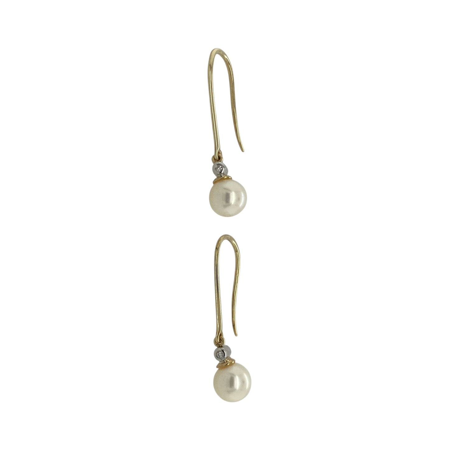 9ct Gold Diamond & Pearl Drop Earrings