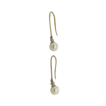 9ct Gold Diamond & Pearl Drop Earrings