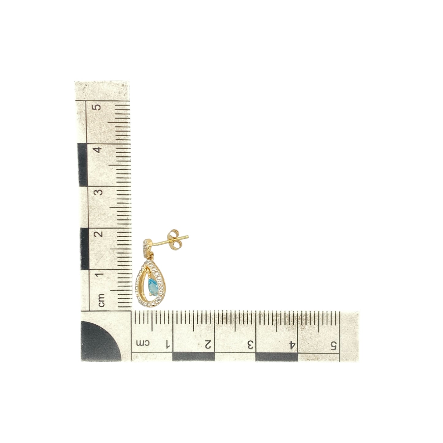 9ct Gold Diamond & Blue Topaz Teardrop Drop Earrings