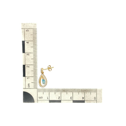 9ct Gold Diamond & Blue Topaz Teardrop Drop Earrings