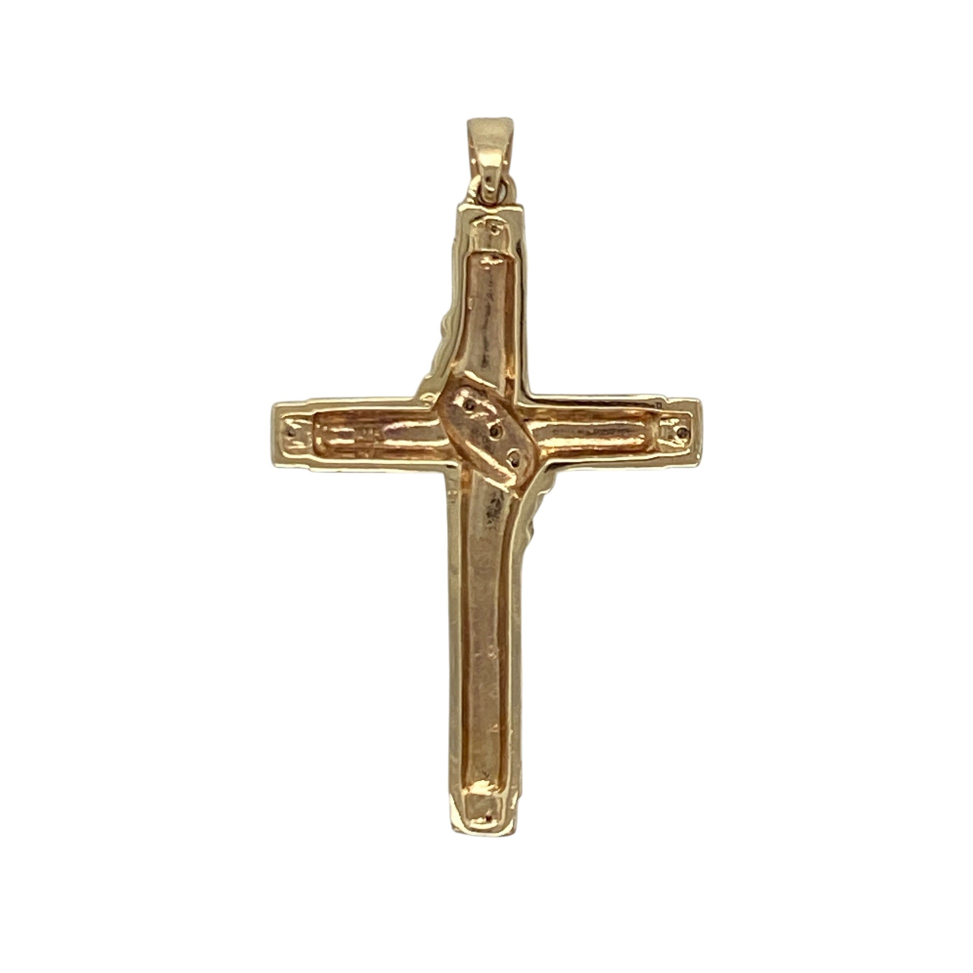 This pre-owned 9ct yellow gold diamond cross pendant is a classic and meaningful design, featuring diamond detailing across a traditional cross shape.

Design: Featuring a traditional cross design set with diamonds, this pendant combines meaningful styling with the warm finish of 9ct yellow gold. The bail allows the pendant to be paired with a chain of your choice.
Material: Made from 9-carat yellow gold.
Gemstone Detail: Set with diamonds.