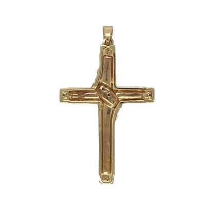 This pre-owned 9ct yellow gold diamond cross pendant is a classic and meaningful design, featuring diamond detailing across a traditional cross shape.

Design: Featuring a traditional cross design set with diamonds, this pendant combines meaningful styling with the warm finish of 9ct yellow gold. The bail allows the pendant to be paired with a chain of your choice.
Material: Made from 9-carat yellow gold.
Gemstone Detail: Set with diamonds.