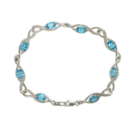 9ct White Gold Diamond & Blue Topaz 7.5" Bracelet