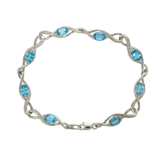 9ct White Gold Diamond & Blue Topaz 7.5" Bracelet