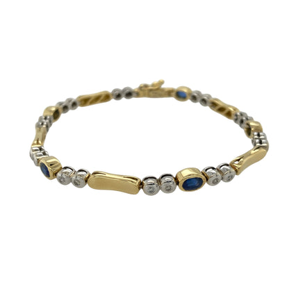 18ct Gold Diamond & Sapphire 7.5" Bracelet