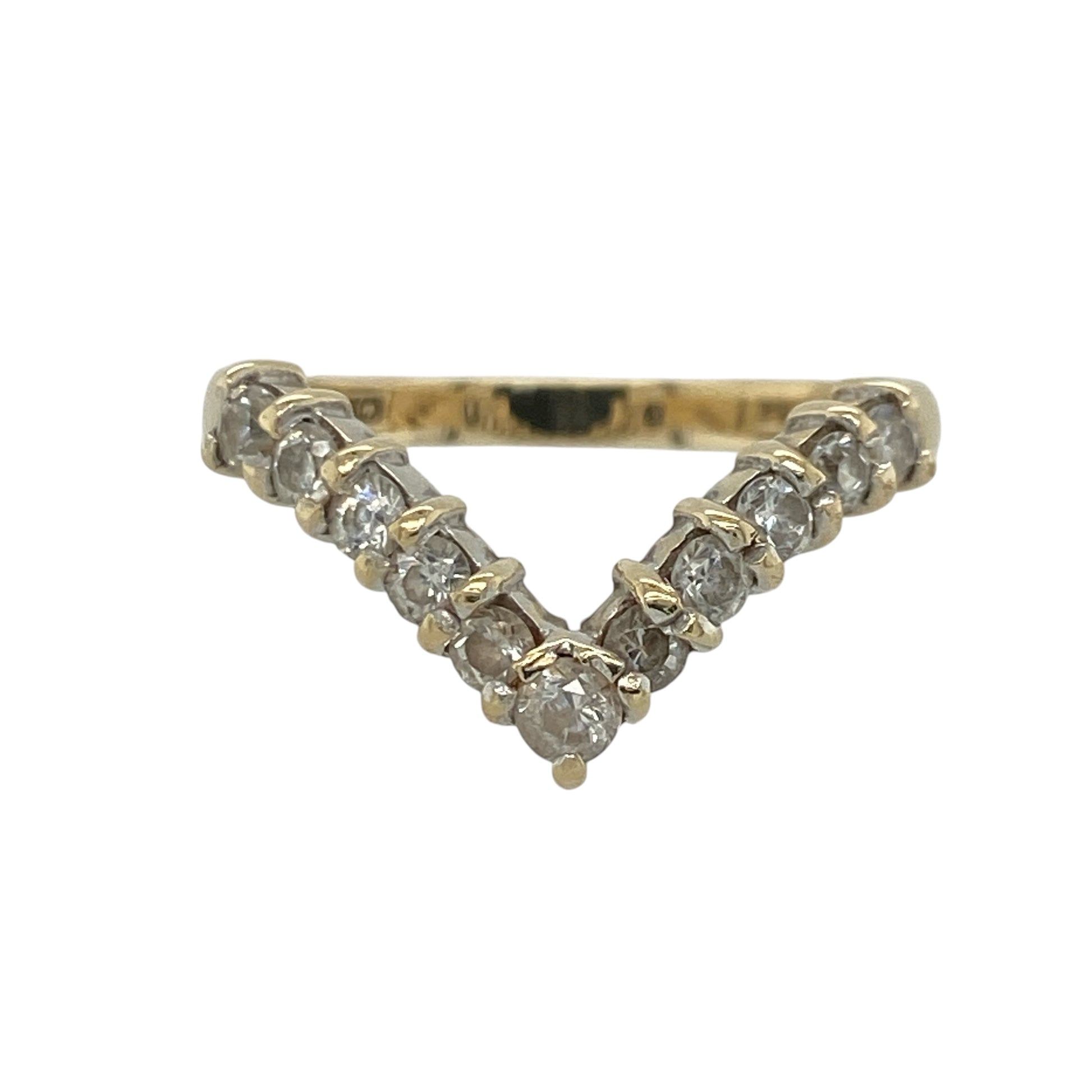 9ct Gold & Cubic Zirconia Wishbone Ring