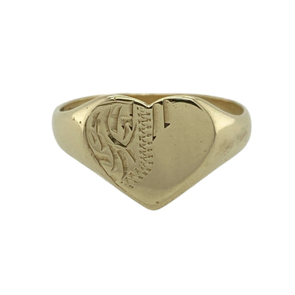 9ct Gold Patterned Heart Signet Ring