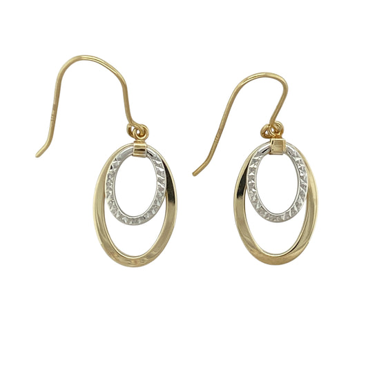9ct Gold Double Oval Drop Earrings