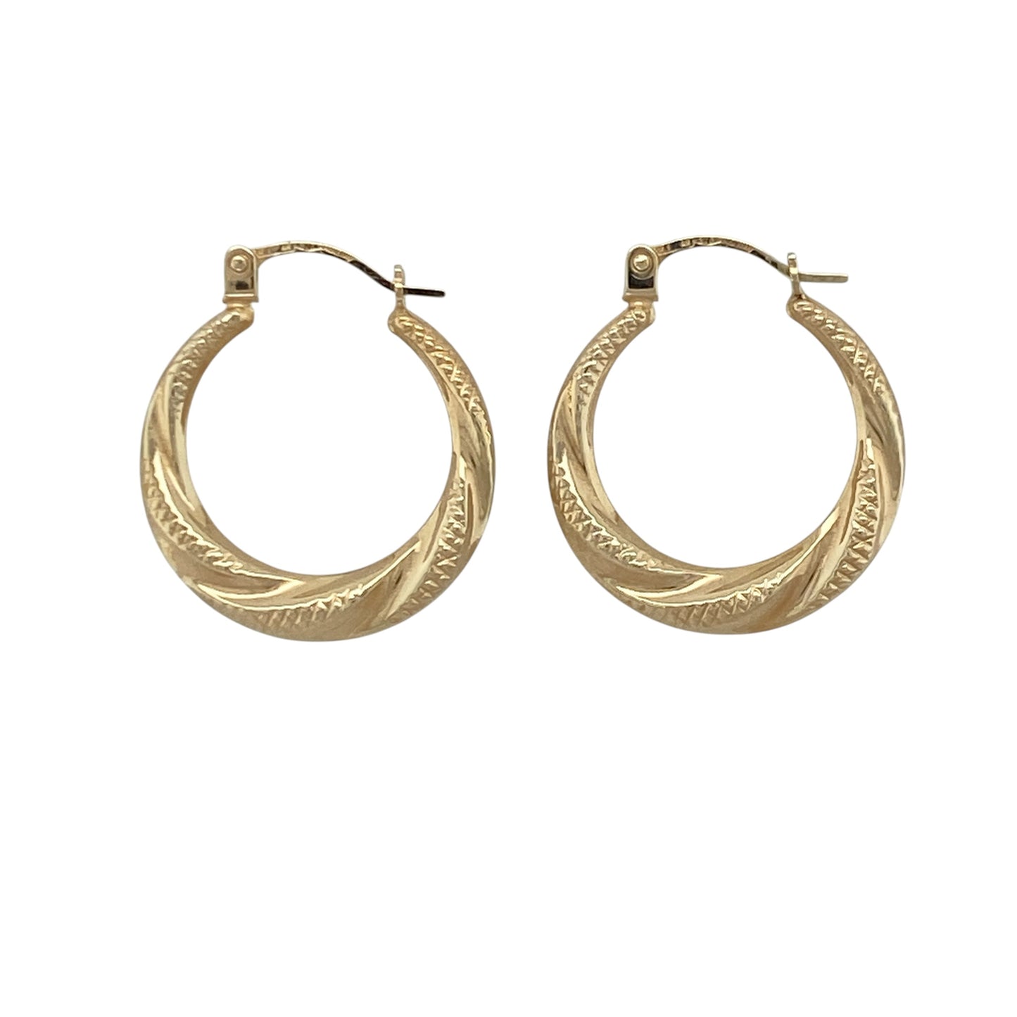 9ct Gold Patterned Twisted Hoop Creole Earrings
